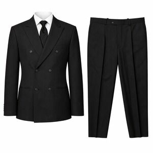 Alfani Suit Mens 42R 32x30 Black Wool Cashmere Double Breasted Pinstripe Suit